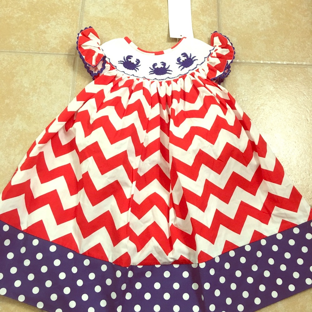 12m Red White & Blue smocked crab dress